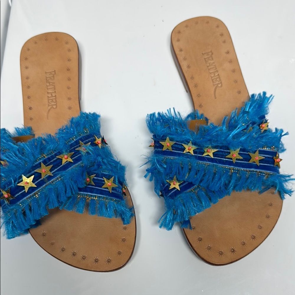 Blue FEATHER Sandals with Star Accents - Size 9 - BRAND NEW NWOB